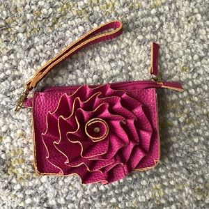Pink leather wristlet